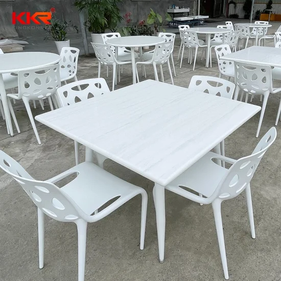 Superficie sólida de piedra blanca de Carrara, muebles modernos para mesa de comedor, mesa de centro, mesa cuadrada y redonda